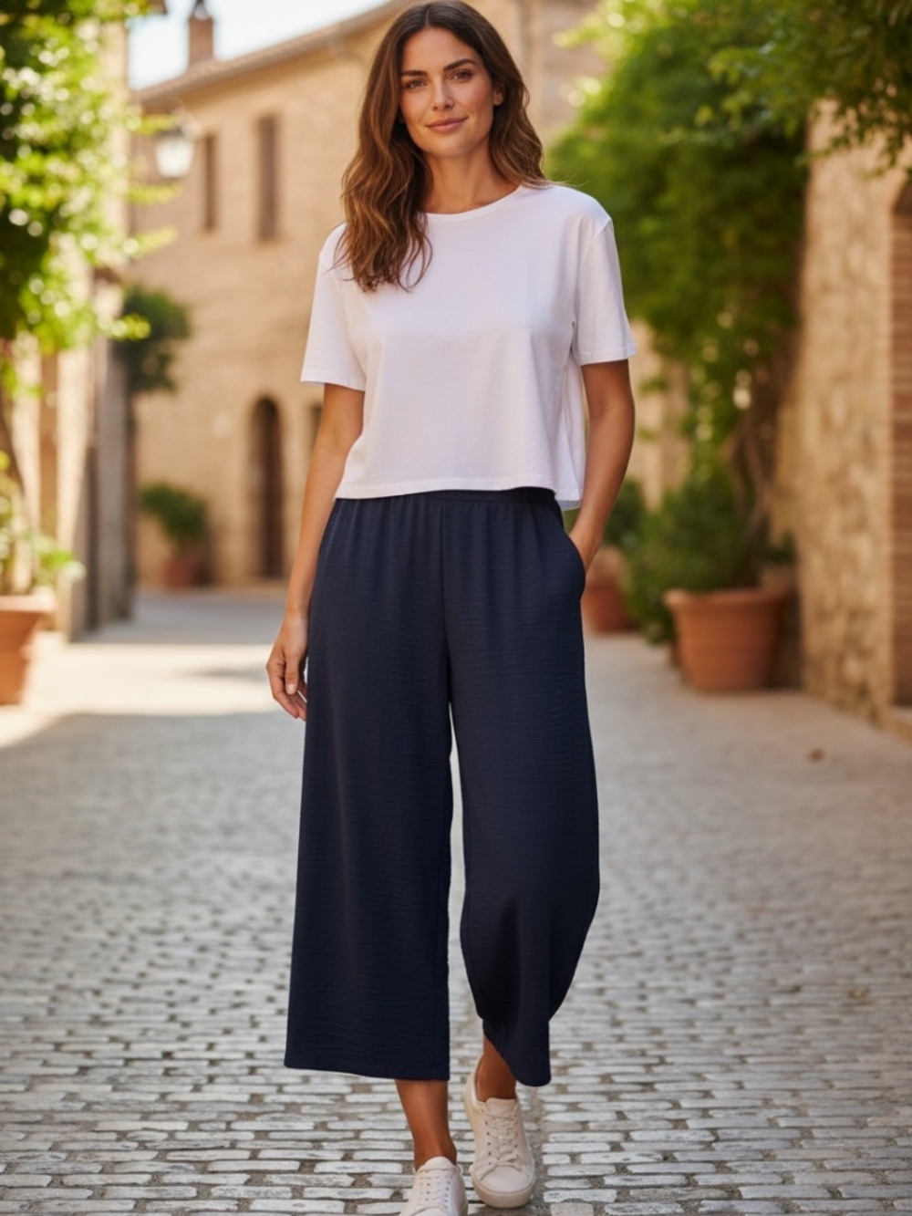 IN Studio Woman Navy Blue Pull On Wide Leg Pant  Elastic Waist Plus Size 1X,NWOT
